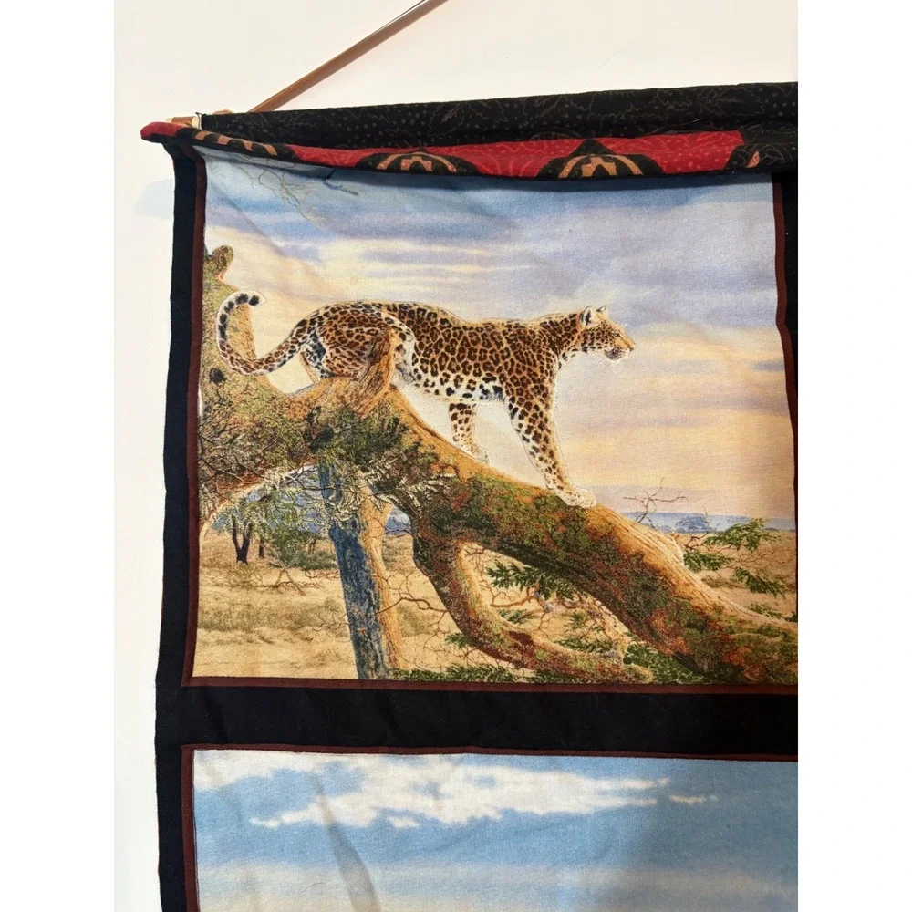 African Safari Wildlife Quilted Wall Hanging Reversible Batik Lion Elephant Art